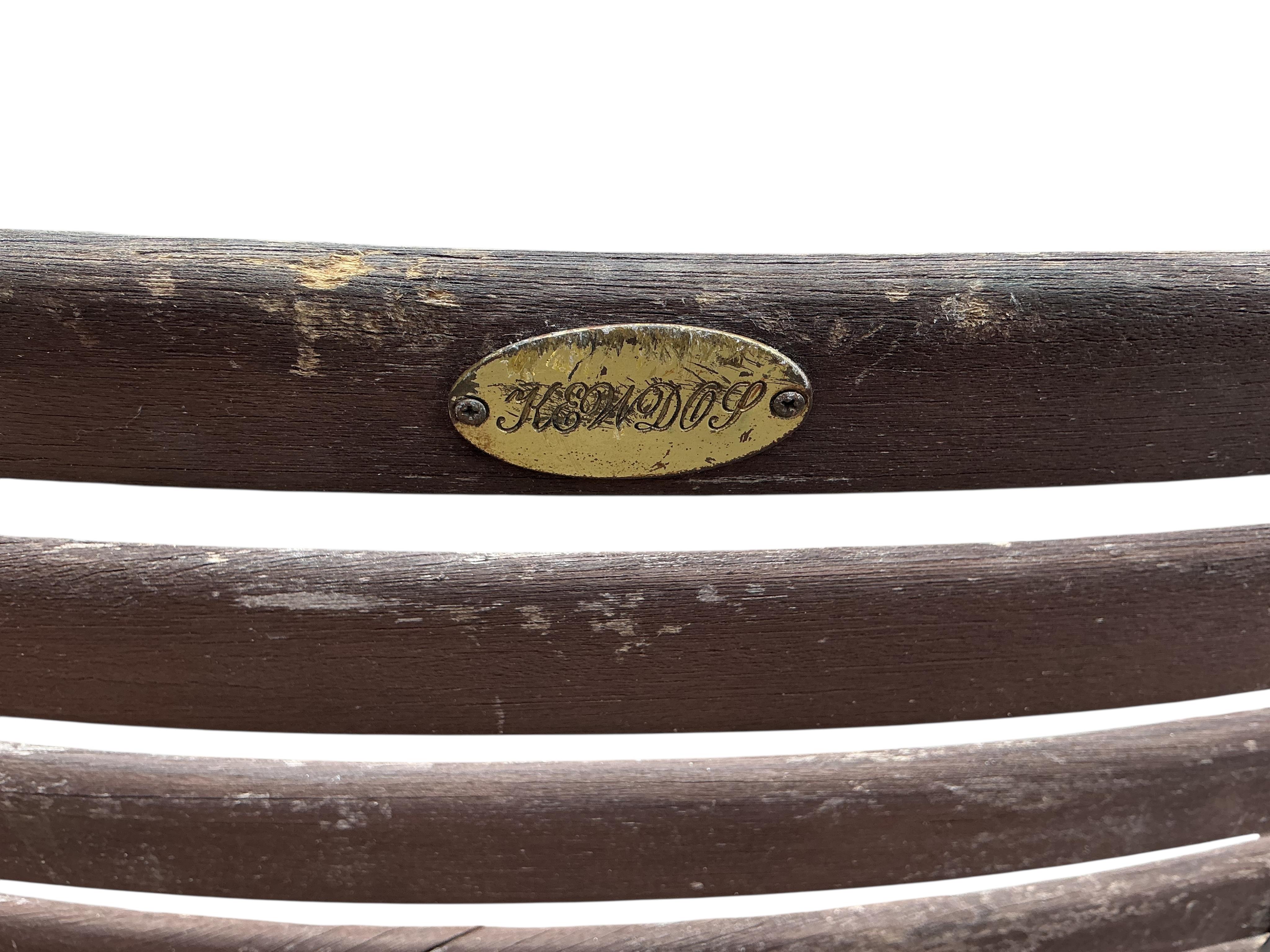 A pair of Kewdos slatted wood wrought iron folding garden elbow chairs